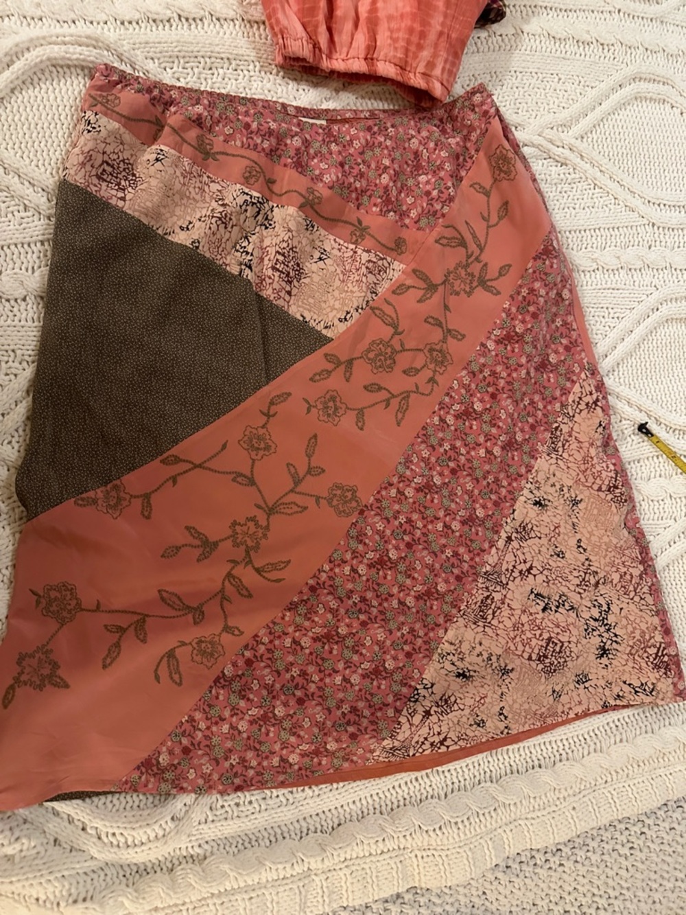 J. Jill Patchwork A-Line Skirt in Dusty Rose and Brown
